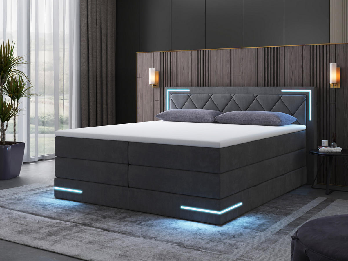 BOXSPRINGBETT Arizona Anthrazit 160/200 cm H3/H4 Samt - Anthrazit, Textil (160/200cm) - wonello