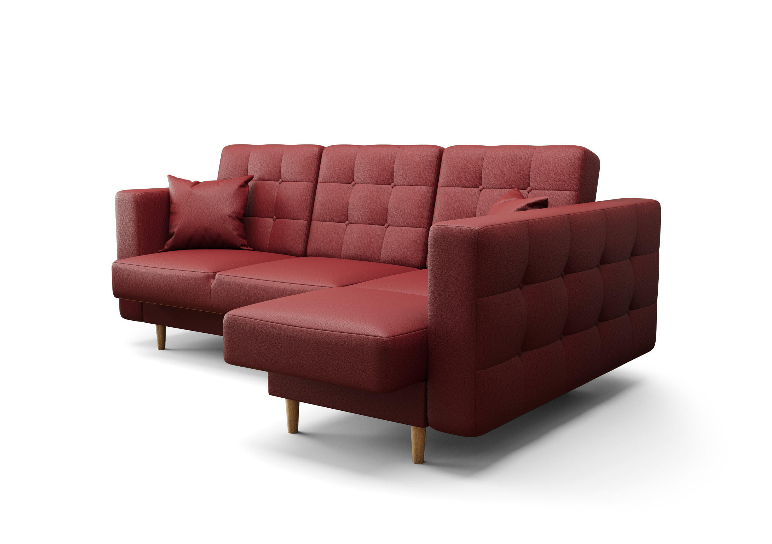 ECKSOFA KONGO RBN12, Eckcouch in L-Form mit Schlaffunktion, Farbe: Rot, Kunstleder, Ottomane Rechts - Rot, Textil (225/158cm) - O-Sofa