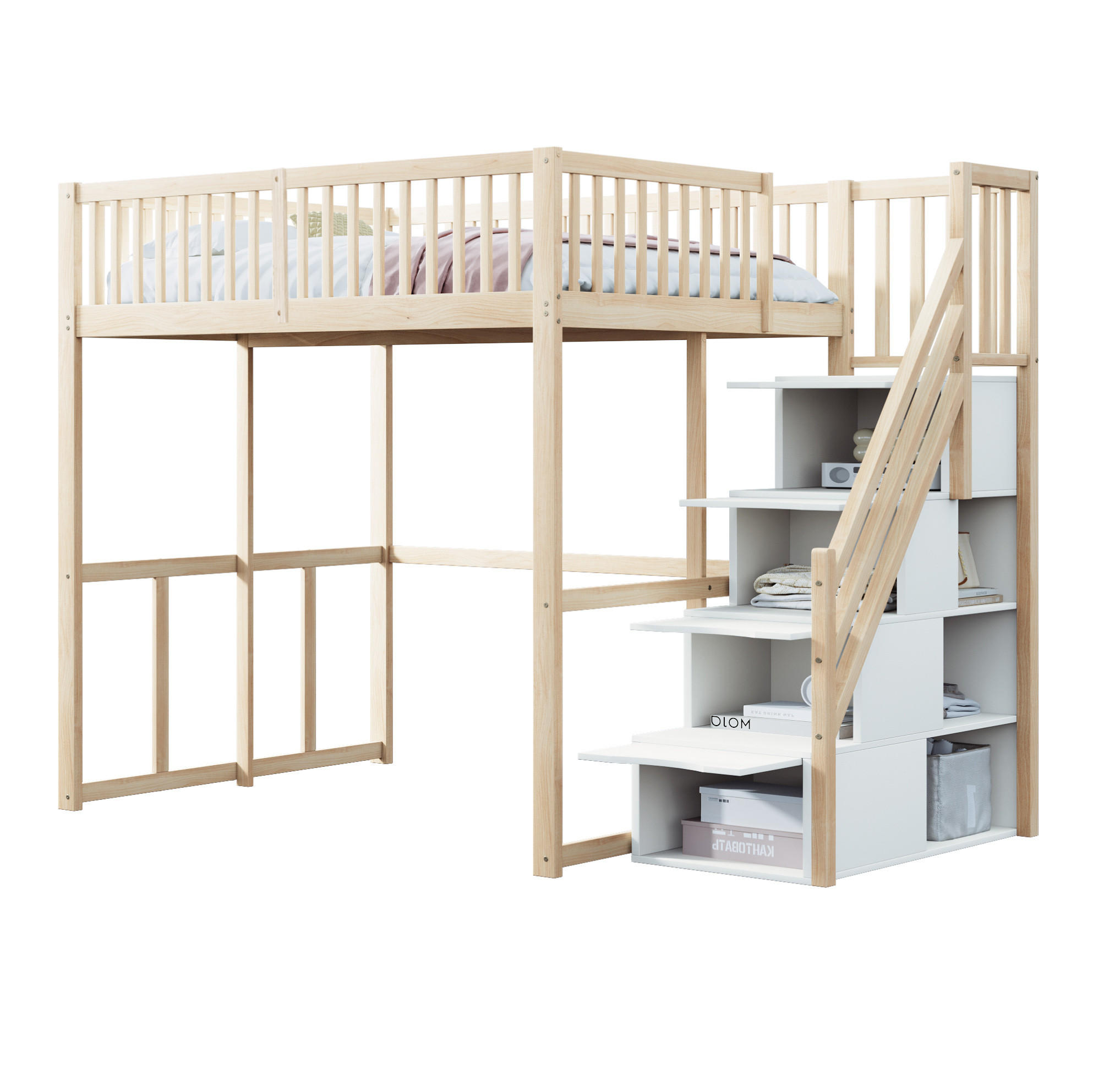 HOCHBETT 140/200 cm, Naturholz mit Stauraum-Sicherheitsaufstieg - Naturfarben, Holz (140/200cm) - MIVRAY