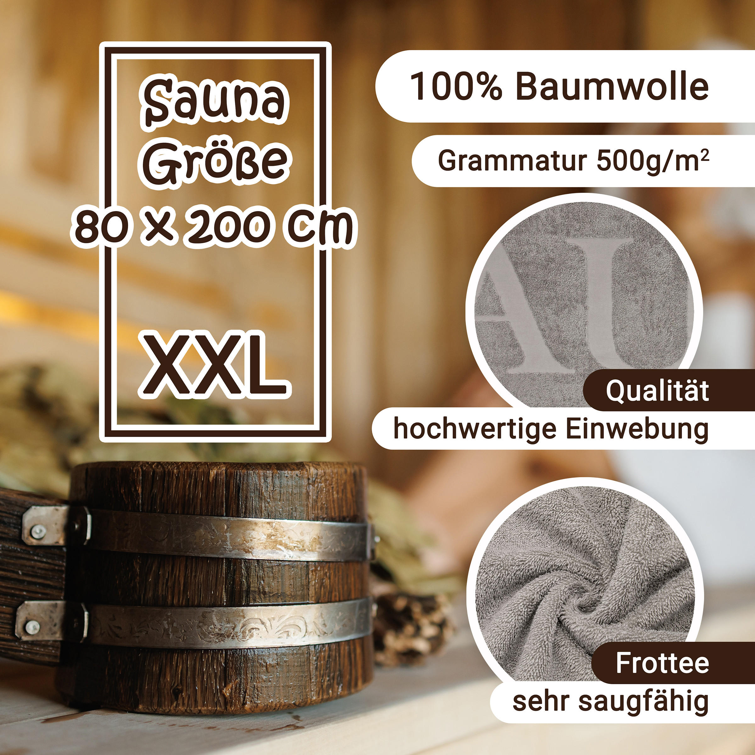 SAUNATUCH, 80 x 200 cm, 100% Baumwolle, Grau - Grau, Textil (80/200cm) - Zollner