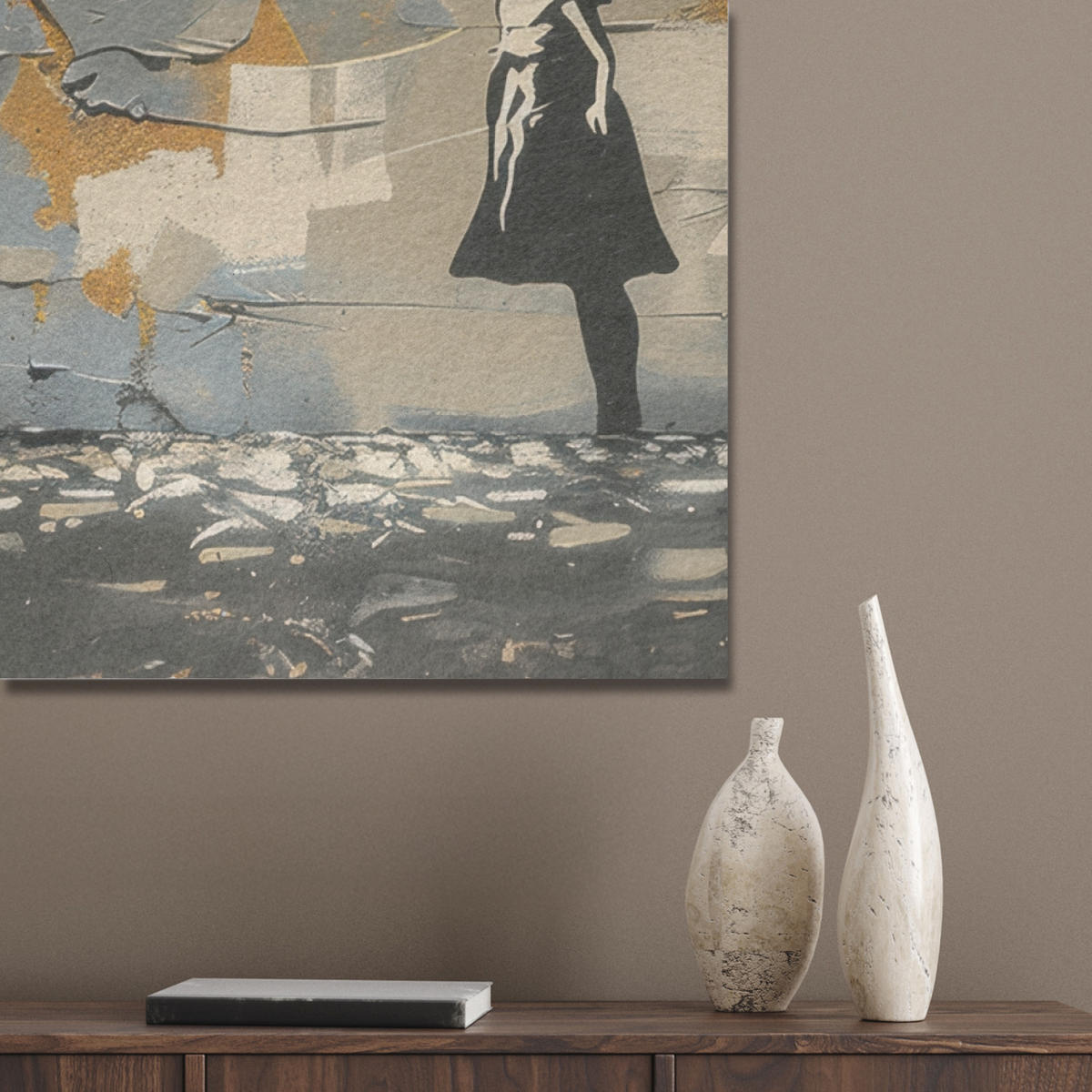 AKUSTIKPANEEL Baum - Graffiti - Banksy-Stil - Ballon-Mädchen 70x100 cm - Blaugrau, Textil (70/0.9/100cm) - MuchoWow