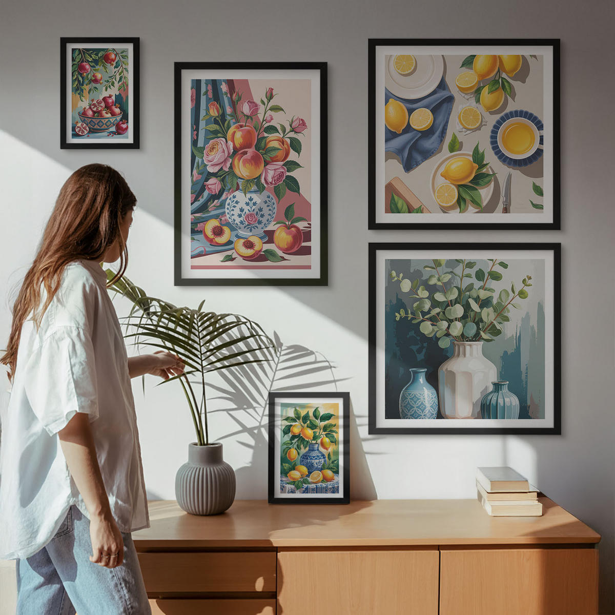 BILDER SET 5er Set - 50x50 cm & 20x30 cm & 40x60 cm Schwarzer Rahmen - Matisses stilvolle Figuren - Schwarz, Kunststoff (40/60cm) - TULUP