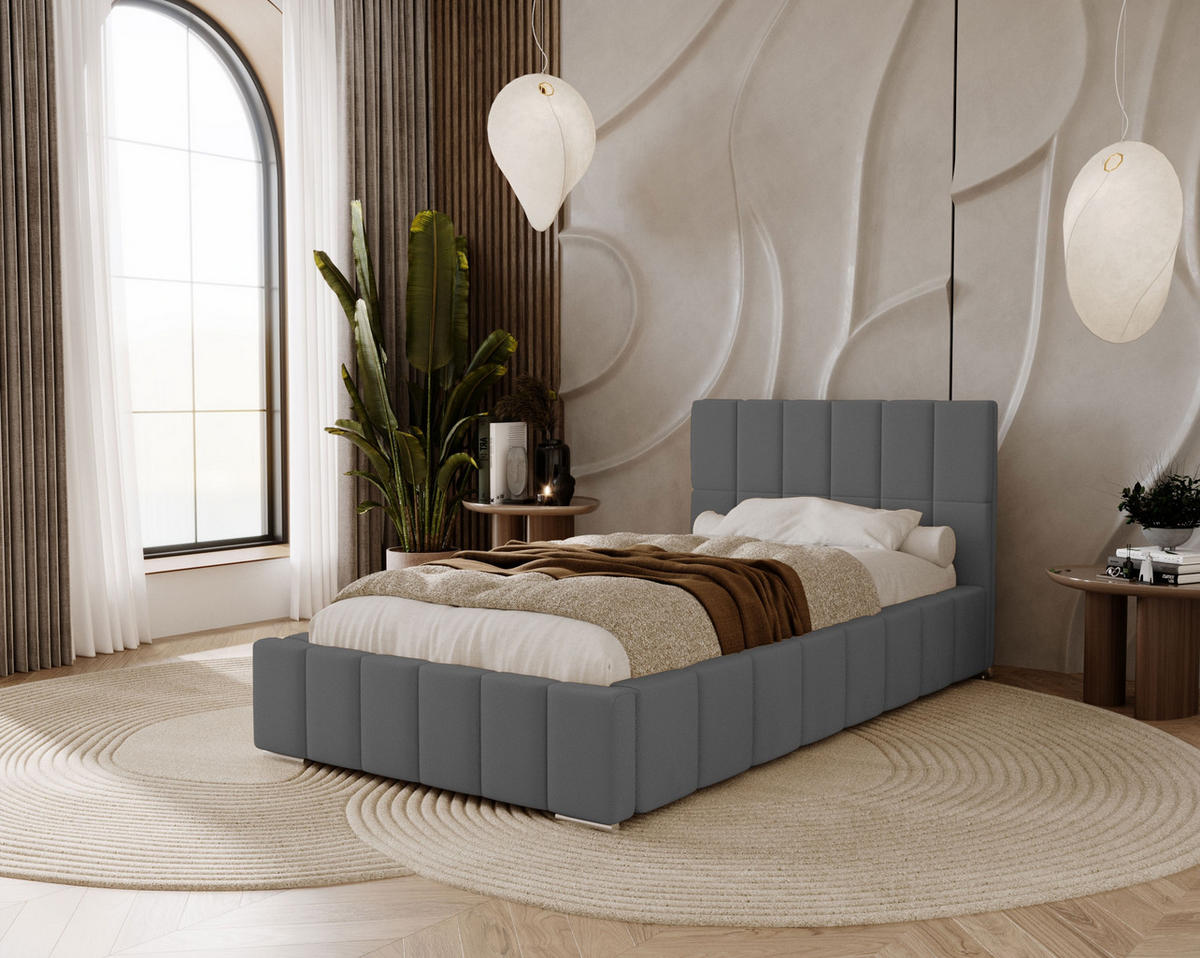 POLSTERBETT Alma 90x200 cm, Einzelbett mit Bettkasten und Lattenrost aus Holz, Velourstoff: Dunkelgrau - Dunkelgrau, Holz/Kunststoff (90/200cm) - Marpur