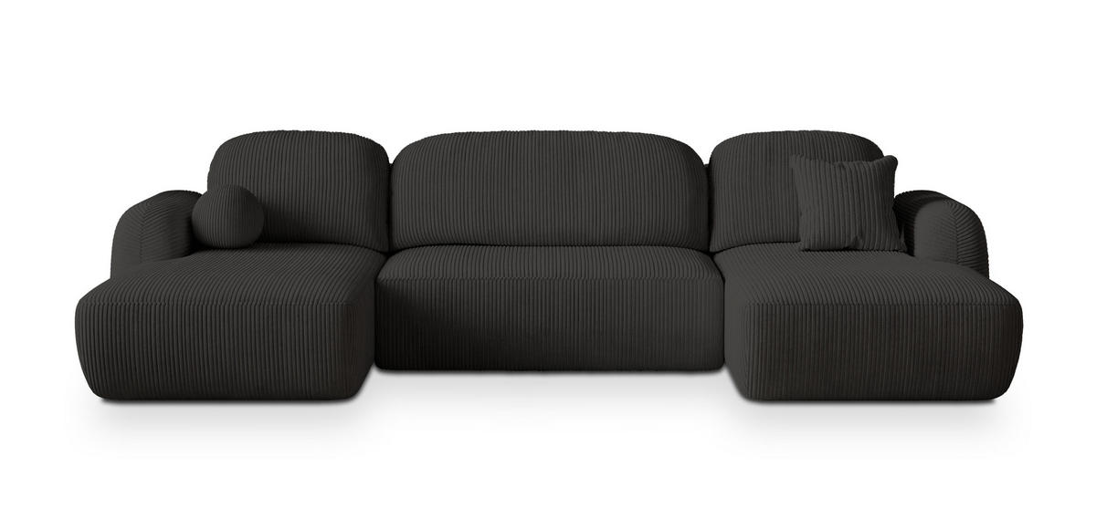 WOHNLANDSCHAFT SAVONA P Schwarz Kordstoff mit Schlaffunktion - Schwarz, Holz (320/90/148cm) - MASSENO