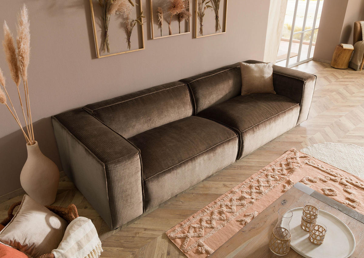 SOFA 3-Sitzer 286x103x69 Cord taupe VALENCIA - Taupe, Holzwerkstoff (286/69/103cm) - Massivmoebel24