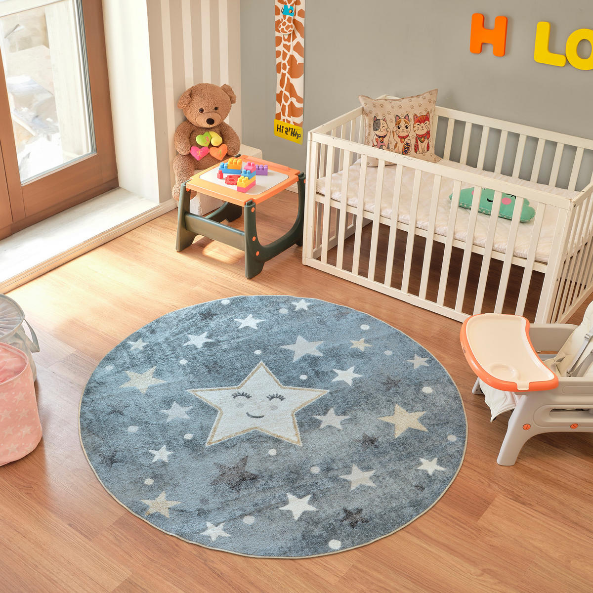 KINDERTEPPICH Maschinenwaschbar Rund Ø 160 cm Blau - Blau, Textil (160/160cm) - LIVABLISS