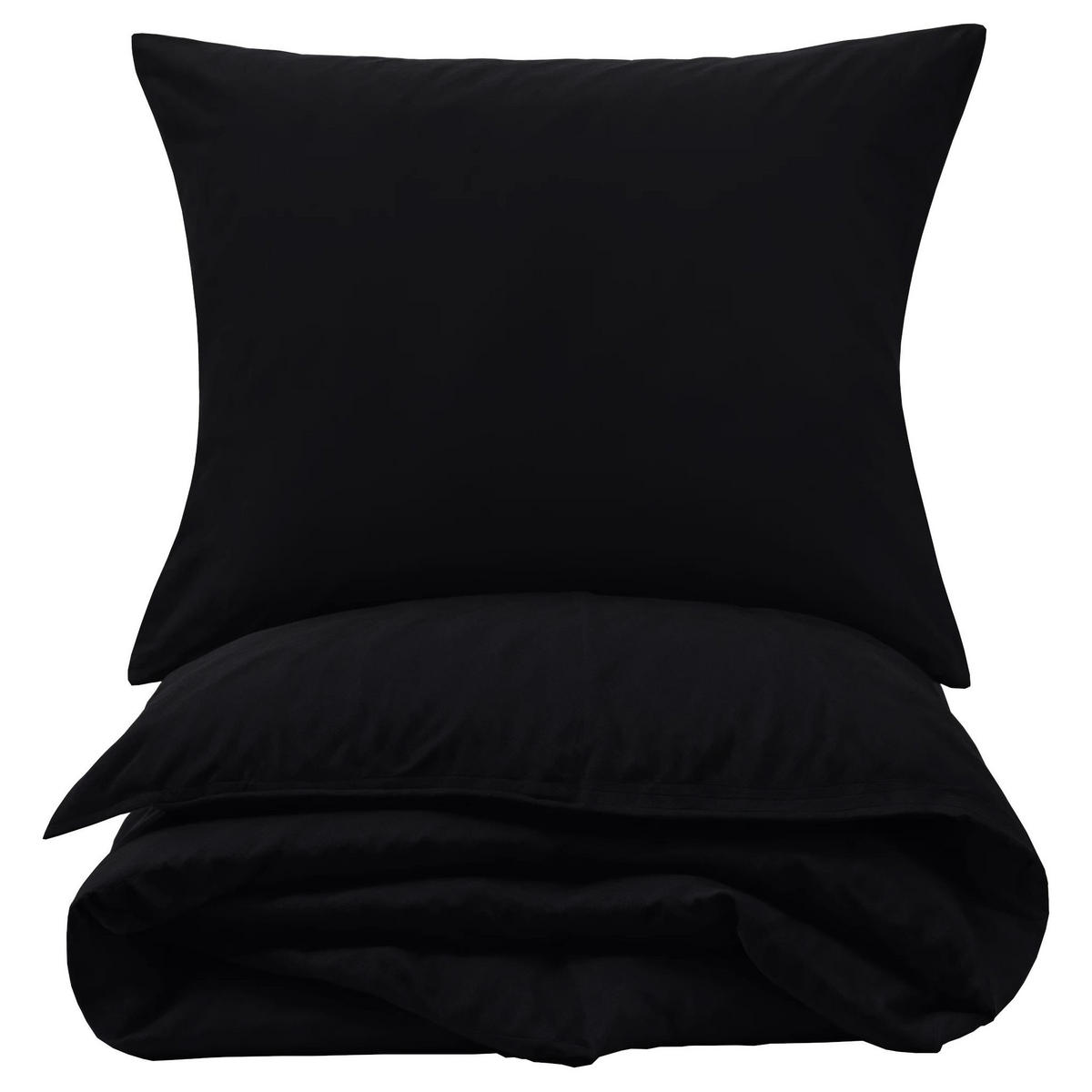 BETTWÄSCHE Biber 135x200 Schwarz Uni Flanell Winter Bettbezug - Made in Germany - Schwarz, Textil (135/200cm) - Carpe Sonno