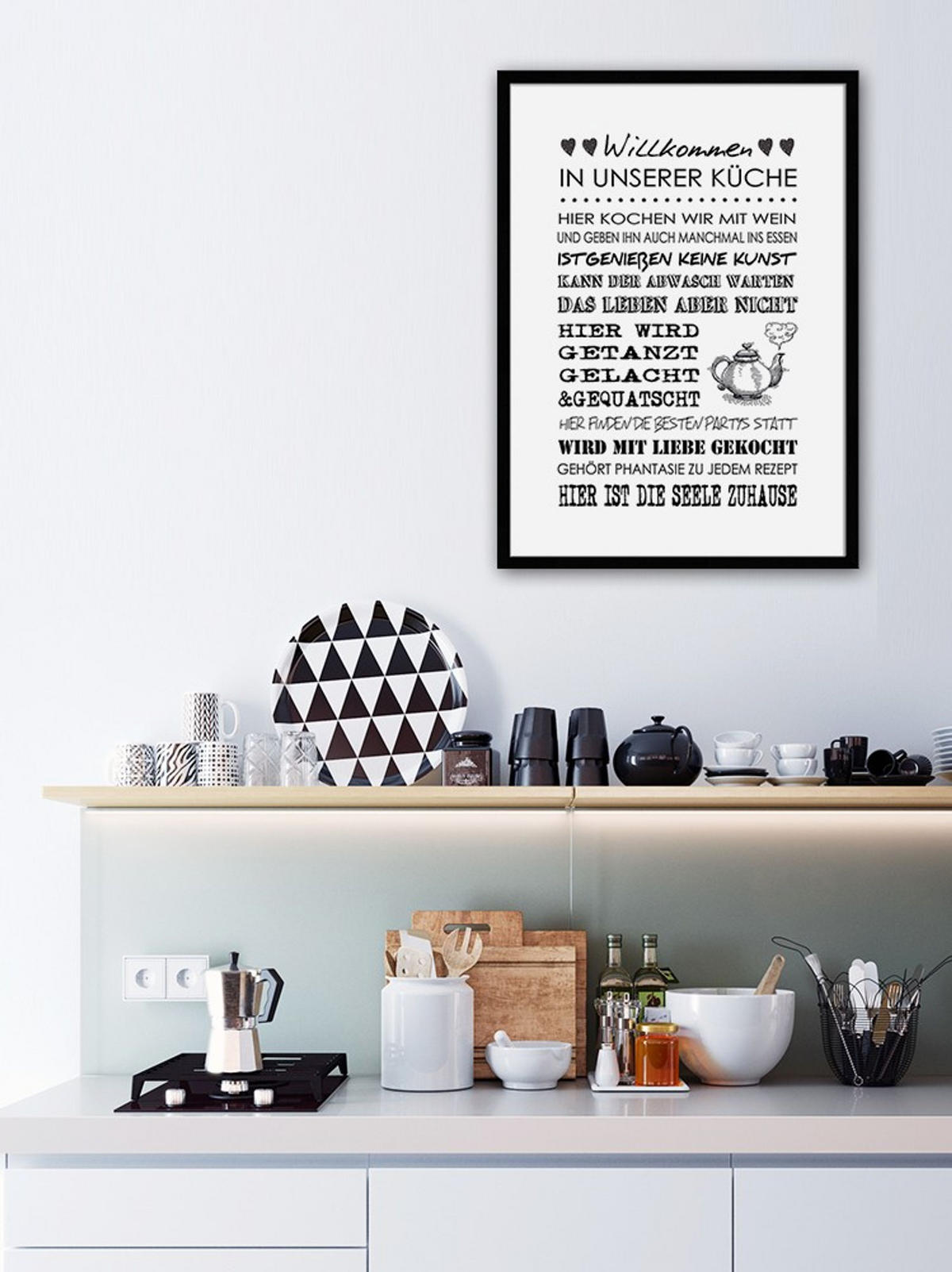 BILD mit Rahmen 51x71 cm Spruch: Küche - Weiß, Holz (51/71cm) - artissimo