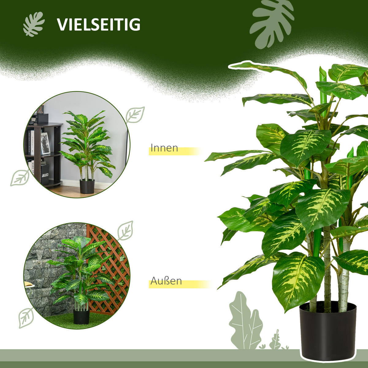 KÜNSTLICHE Dieffenbachie groß 95 cm - Grün, Kunststoff (95cm) - HOMCOM