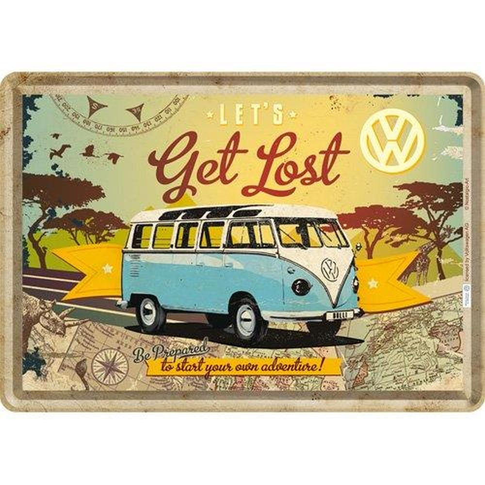 MINIBLECHSCHILD 10/14 cm Volkswagen VW Bulli Let's Get Lost - Multicolor, Metall (14/10/0.1cm) - Nostalgic-Art