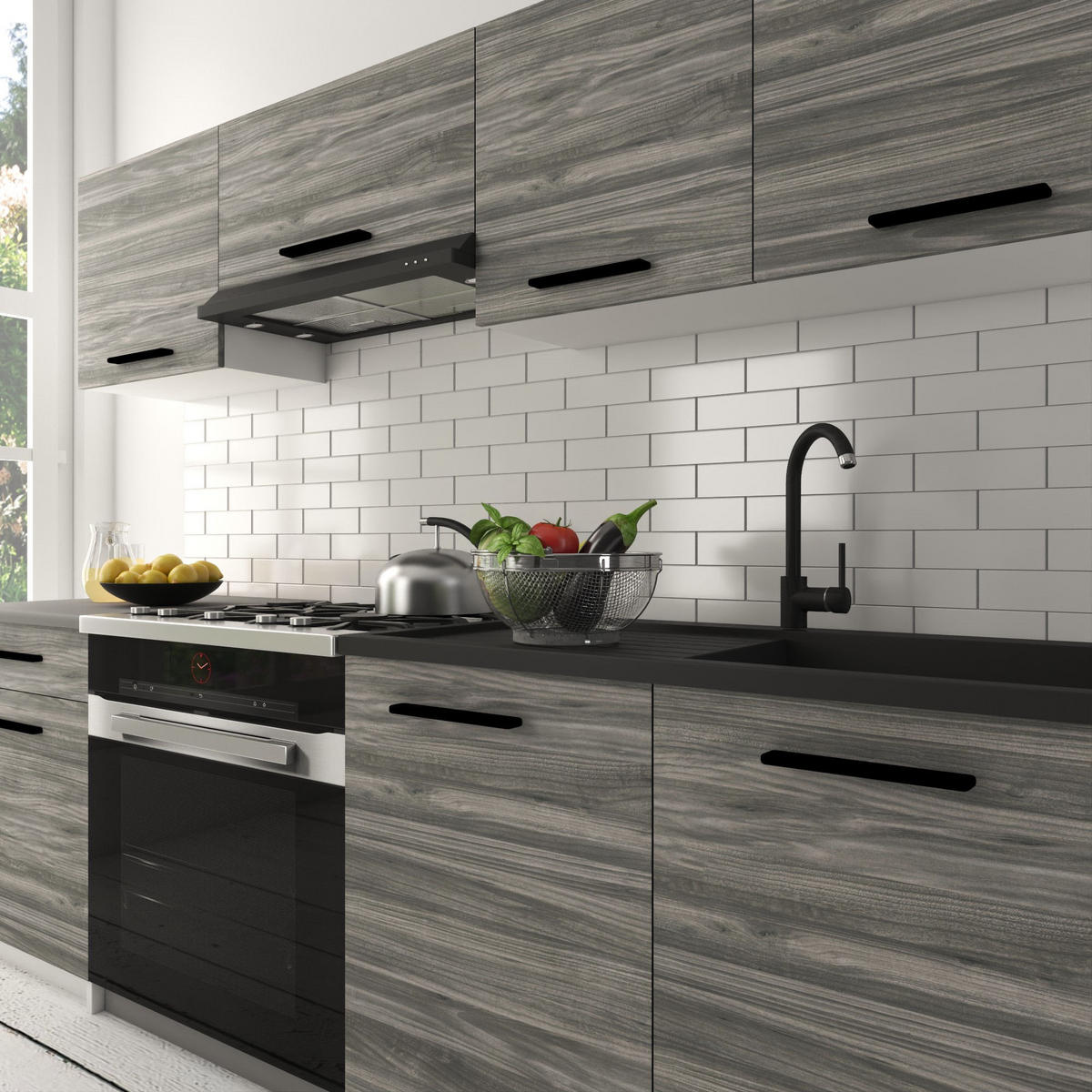 KUCHYNSKÁ linka Italia 1 180 cm, s pracovnou doskou, sivá Glamour - svetlosivá, drevo (180/143/60cm) - B BELINI GROUP