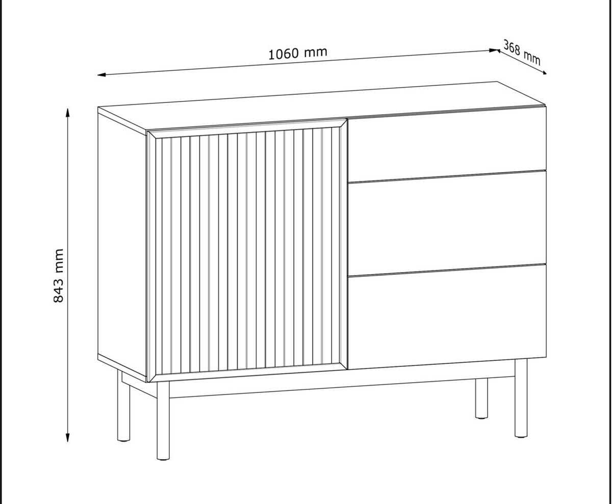 SIDEBOARD Santarco 1T 3S Eiche Cremona 106/84/37 cm – 1 Tür 3 Schubladen - Eichefarben, Holz/Holzwerkstoff (106/84/37cm) - AX Living