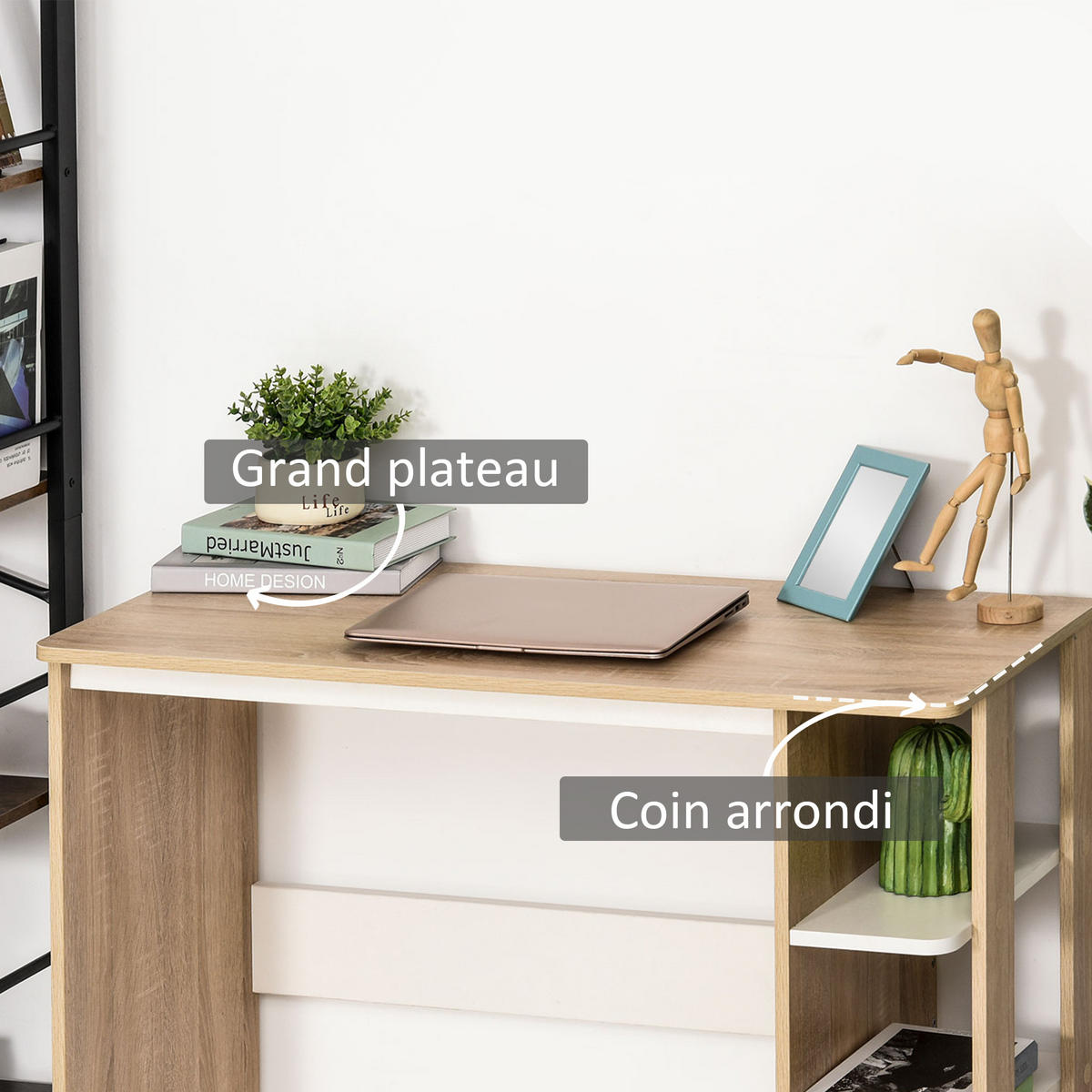 SCHREIBTISCH Eichefarben und Weiß mit 3 Regalfächern 100/44/74 cm - Beige, Holz (44/100/74cm) - PANGIVO
