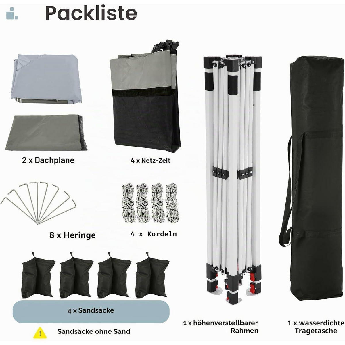 PAVILLON 3,65 x 3,65 m Dunkelgrau mit Moskitonetz - Grau, Textil (365/275/365cm)