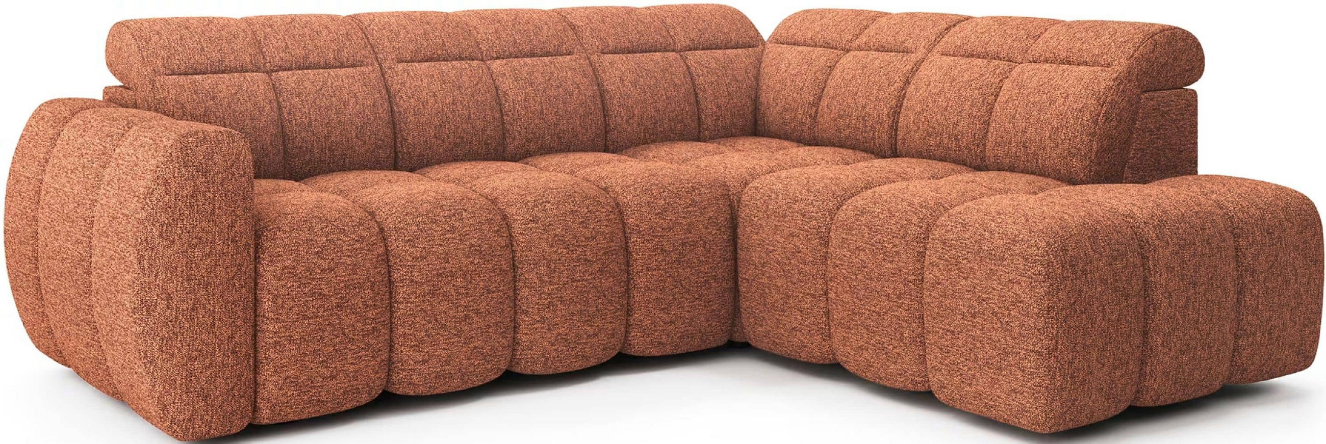 ECKSOFA mit elektrischem Sitzvorschub, Bettkasten und verstellbare Kopflehnen - Orange, Naturmaterialien/Textil (208/258cm) - Eltap