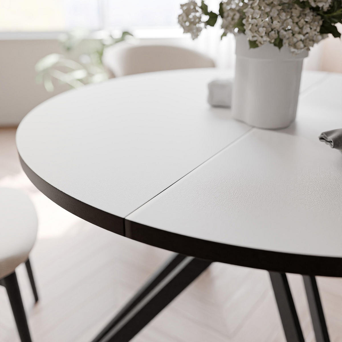 ESSTISCH ausziehbar aus MDF, Weiß - Schwarz/Weiß, Holzwerkstoff (120/120/76cm) - Idohome