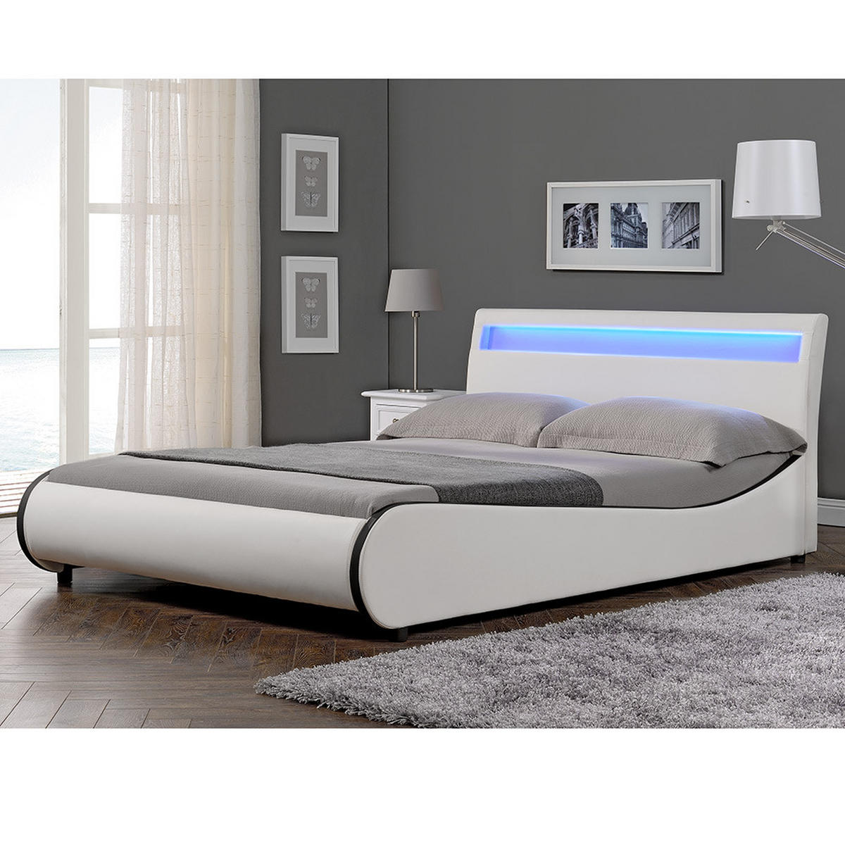 POLSTERBETT Valencia mit LED-Beleuchtung - Weiß, Textil (180/200cm) - Corium