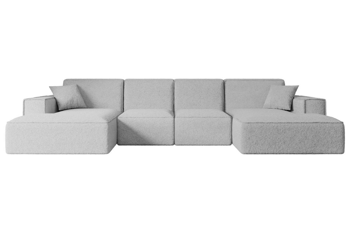 WOHNLANDSCHAFT SIERRA-U - 344x165x73 cm Hellgrau Bouclé - Hellgrau/Schwarz, Holzwerkstoff/Kunststoff (344/73/165cm) - ALTDECOR