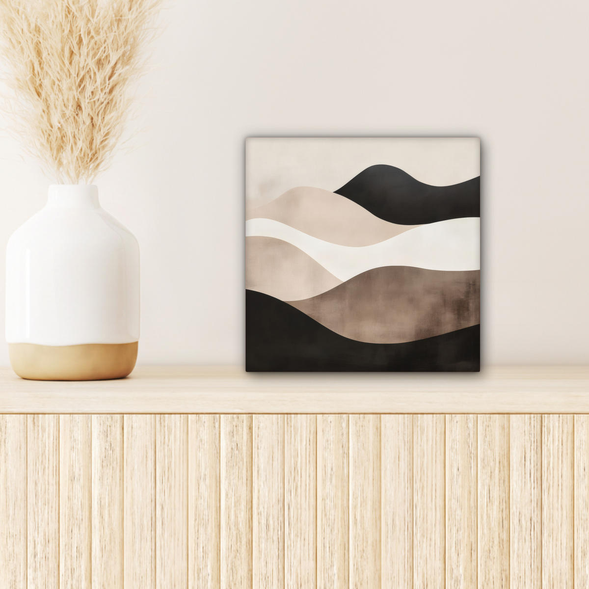 LEINWANDBILD Abstrakt - Landschaft - Wellen - Cremefarben 20x20 cm - Cappuccino, Textil (20/20cm) - MuchoWow