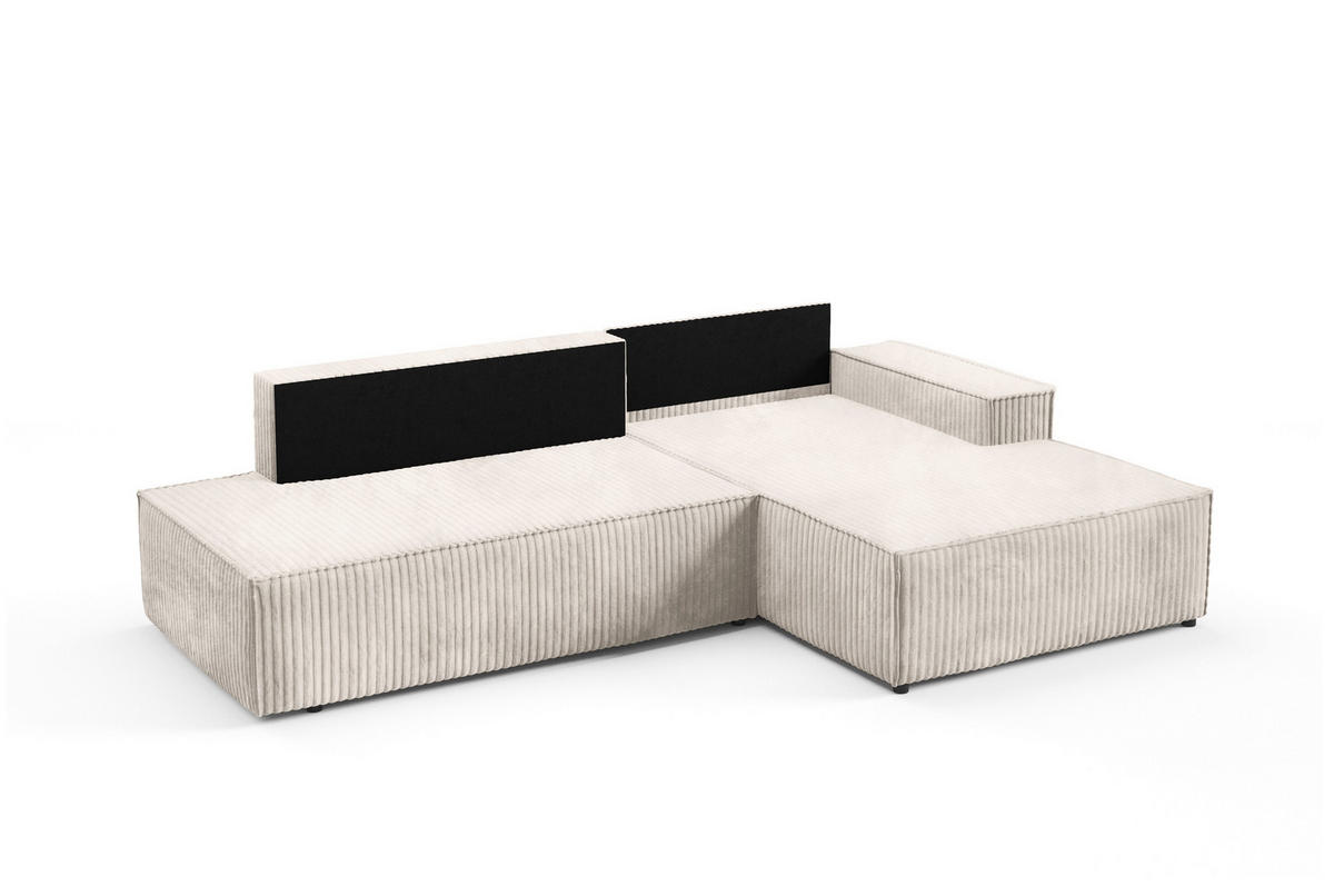 ECKSOFA TESSO R-S Creme Kordstoff mit Schlaffunktion - Creme, Holz (247/170cm) - MASSENO