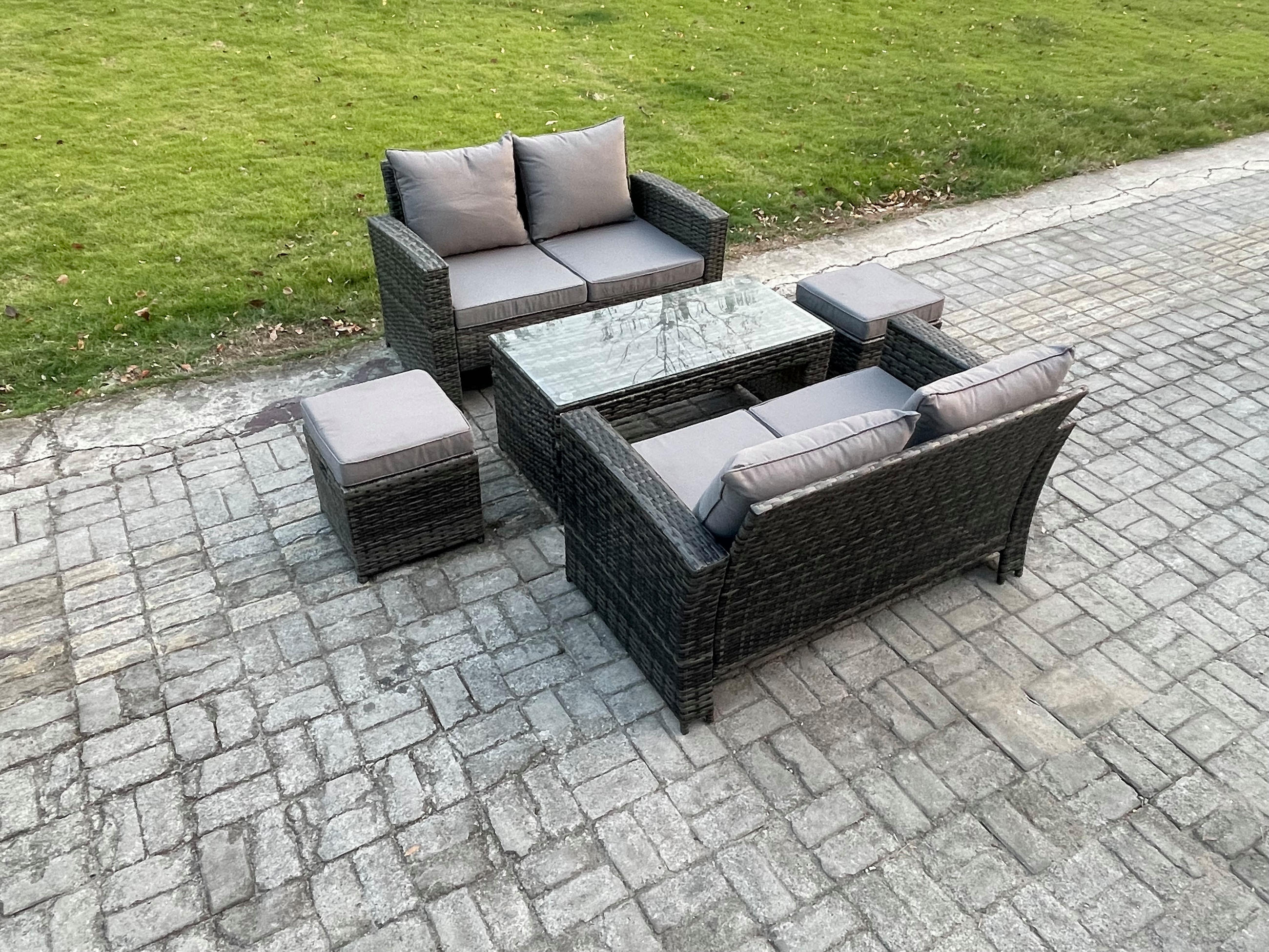GARTENSOFA Hohe Rückenlehne Polyrattan Dunkelgrau 6-Sitzer - Dunkelgrau, Metall - Fimous