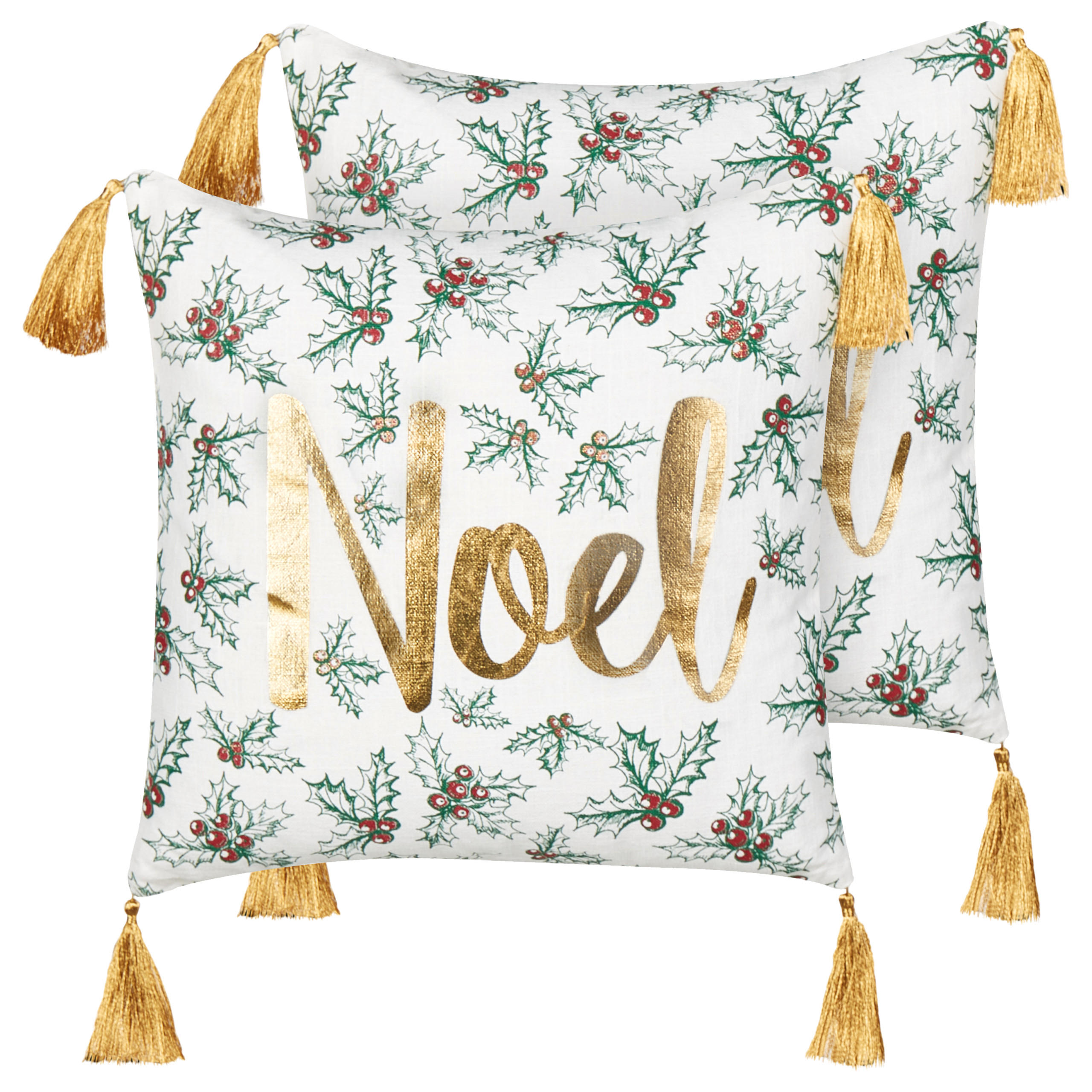 DEKOKISSEN 2er-Set Cremeweiß 45/45 cm Zamia - Goldfarben/Weiß, Naturmaterialien (45/45cm) - Beliani