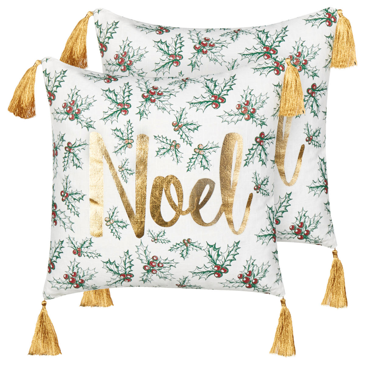 DEKOKISSEN 2er-Set Cremeweiß 45/45 cm Zamia - Goldfarben/Weiß, Naturmaterialien (45/45cm) - Beliani