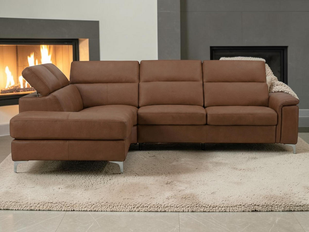 ECKSOFA Avenger Echtleder Cognacbraun - Cognac, Leder/Metall (224/81/271cm)