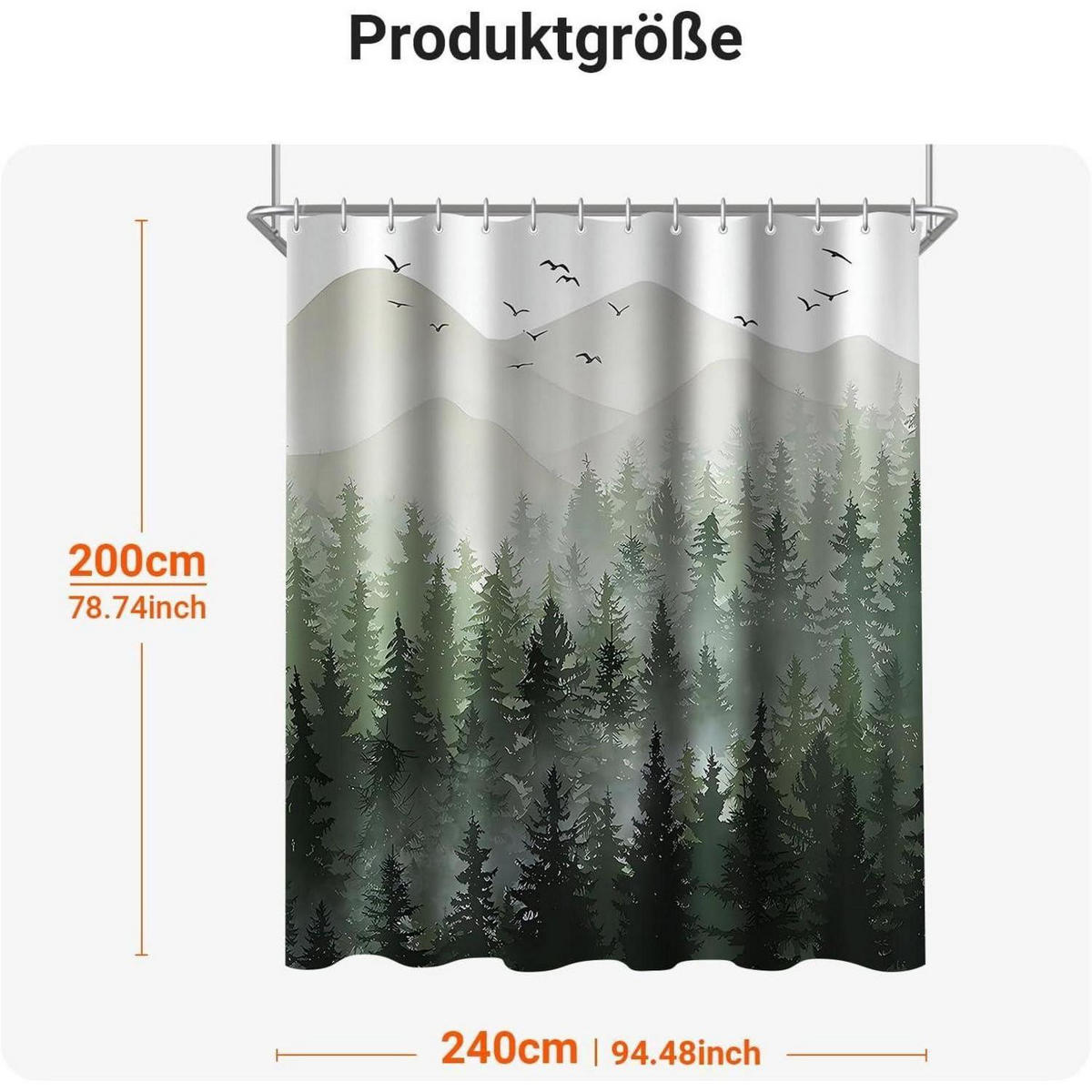DUSCHVORHANG Wald 240 x 200 cm Textil Wasserabweisend - Grün, Textil (240/200cm)