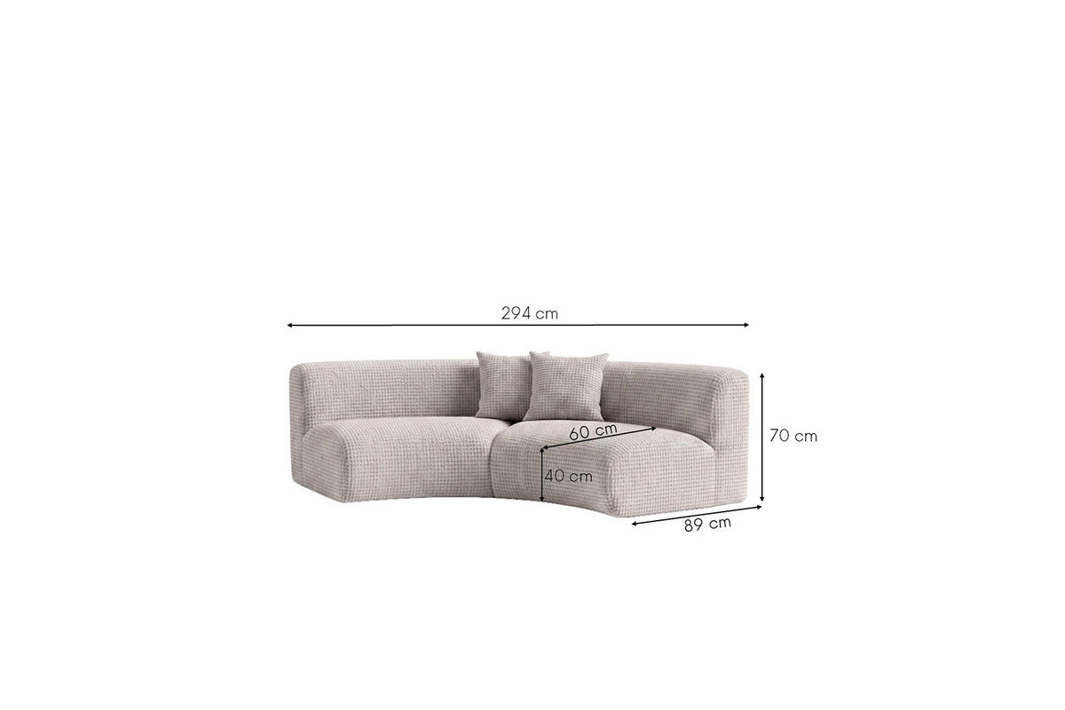 SOFA Round, Chenille-Stoff Cremona, Hellgrau, GRETA - Hellgrau, Holz (294/70/89cm) - Kaiser Möbel