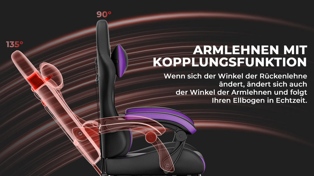 GAMINGSTUHL Schwarzviolett 58,5/63/120,5 cm - Lila, Metall (58.5/120.5/63cm) - PANGIVO
