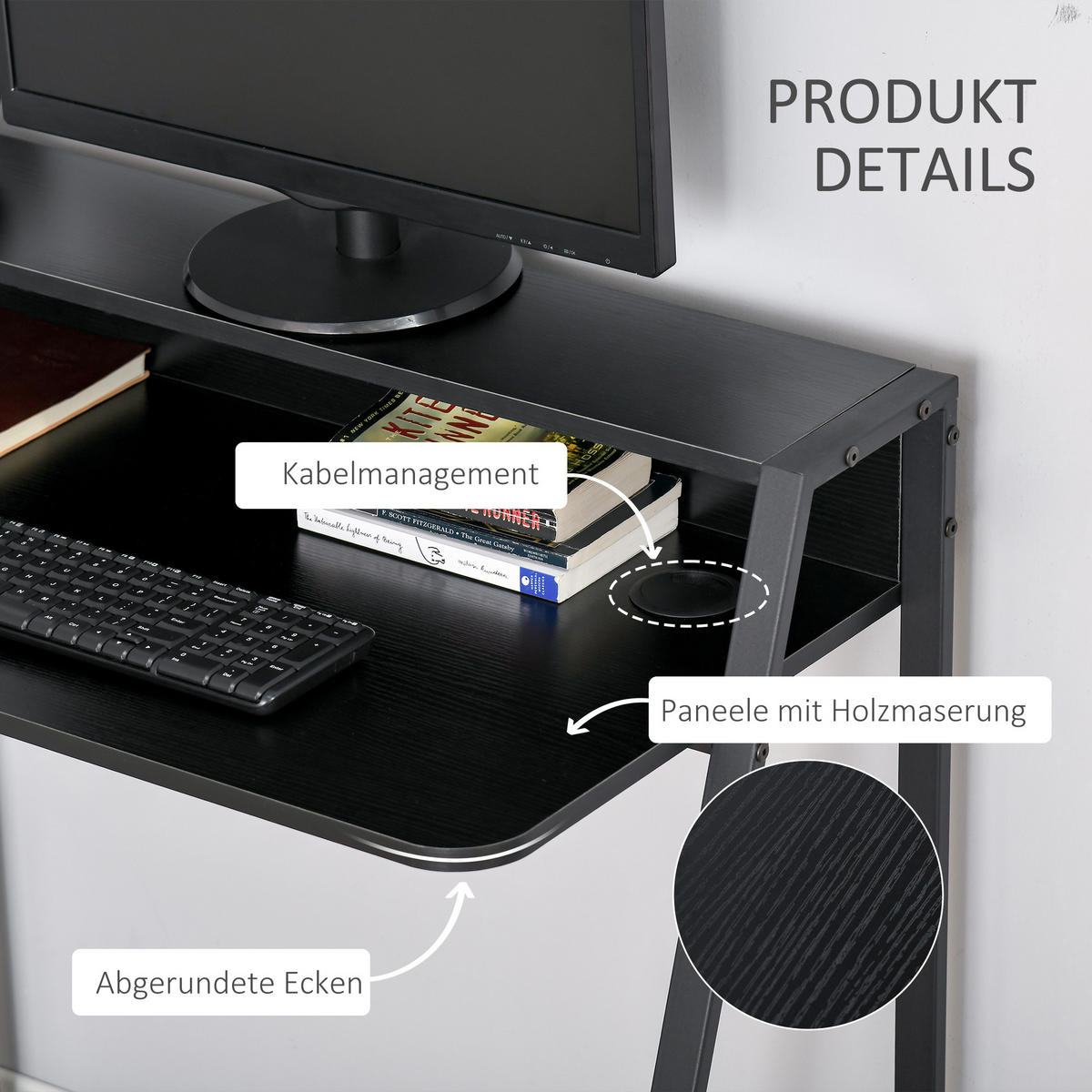 SCHREIBTISCH, MDF, Eisen, Schwarz - Schwarz, Kunststoff (84/45/85cm) - HOMCOM