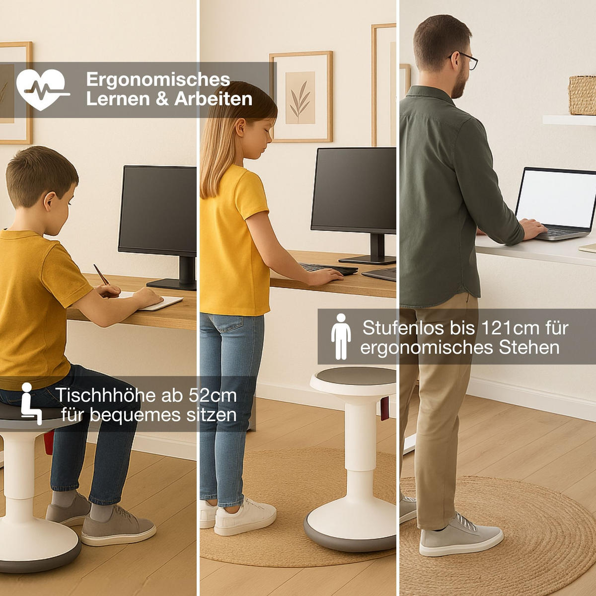 SCHREIBTISCH Elektrisch Höhenverstellbarer Familien Schreibtisch Pitino Curved Kiesel Signalweiß 160/70/52.5-121cm - Beige/Weiß, Holzwerkstoff/Metall (70/160/121cm) - ASSMANN