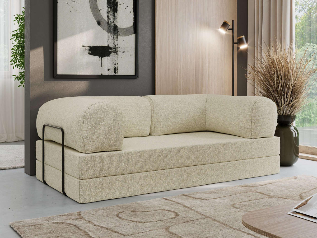 TROJMIESTNA POHOVKA ORSETTO - Krémová Štruktúrovaná látka - čierna/krémová, kov/textil (200/70/100cm) - MKS