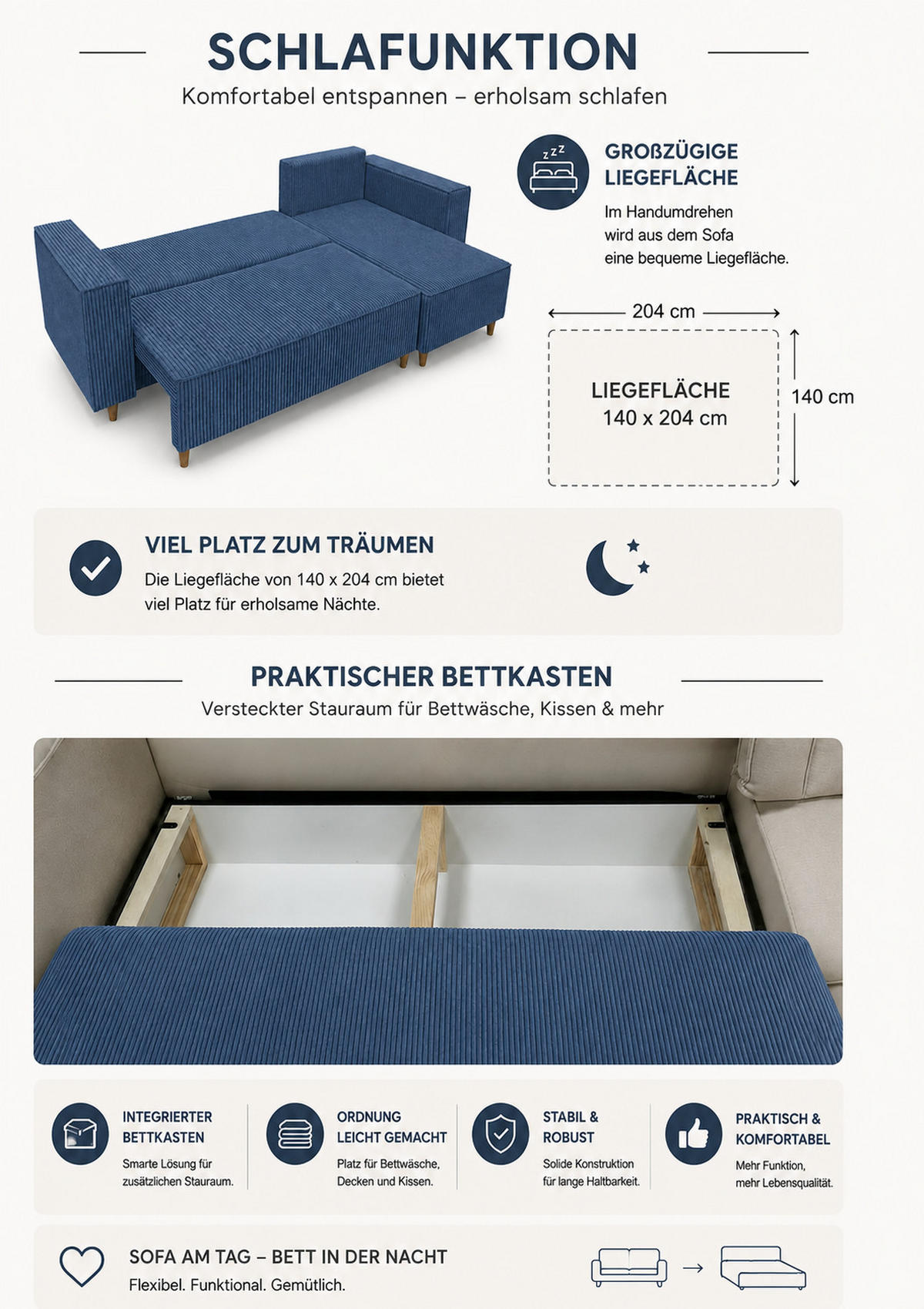 ECKSOFA RIO mit Schlaffunktion und Bettkasten, Farbe: Blau, Velourstoff, Ottomane Universal - Blau, Textil (249/142cm) - Marpur