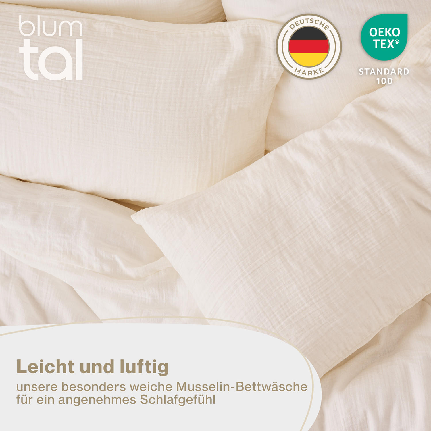 BETTWÄSCHE Musselin, 100% Baumwolle, 200/220 cm & 2x 80/80 cm - Beige, Textil (200/220cm) - Blumtal