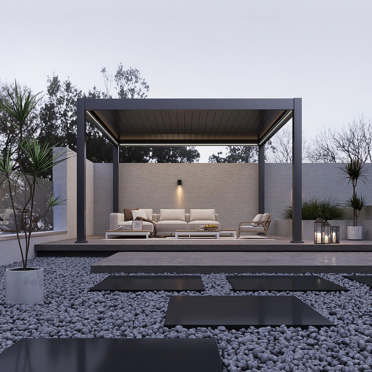 PERGOLA Deluxe Plus Elektrisch Pavillon Terrassenüberdachung Alu LED 4 x 4 M - Anthrazit, Metall (400/255/400cm) - WEIDE