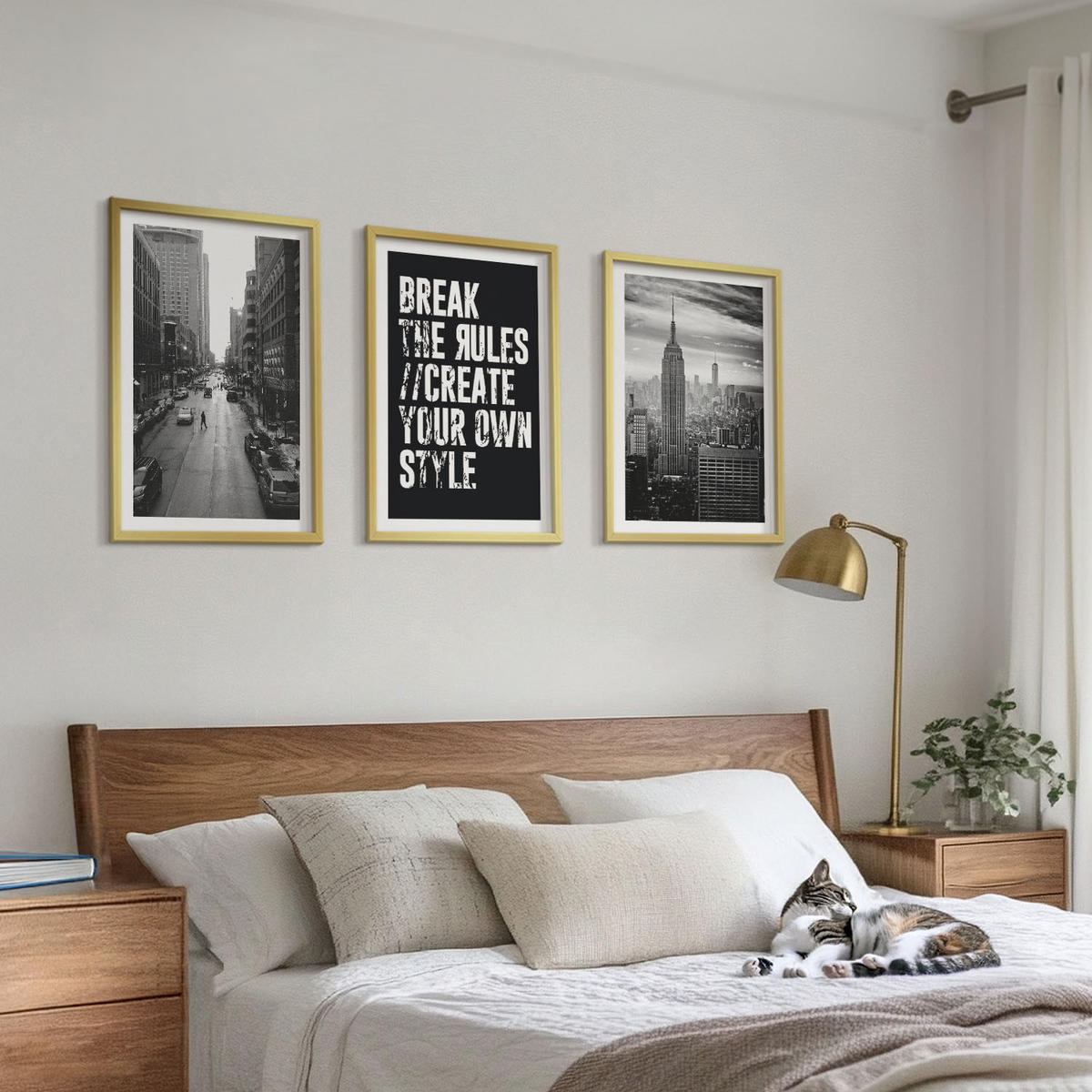 WANDBILDER 3er Set - 40x60 cm Goldrahmen - Inspiration für Schwarz-Weiß-Darstellungen von Stadtstraßen - Goldfarben, Kunststoff (40/60cm) - ArtPrintCave