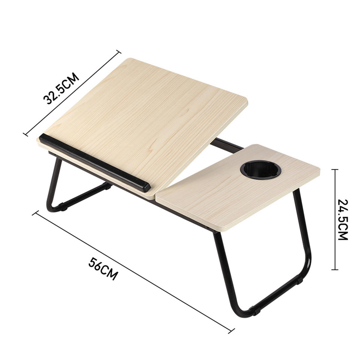 LAPTOP-BETTTISCH mit Getränkehalter Verstellbarer, klappbarer – Weiß-Ahornoptik, 56x32,5x24 cm - Naturfarben, Metall (32.5/56/24cm) - Livingandhome