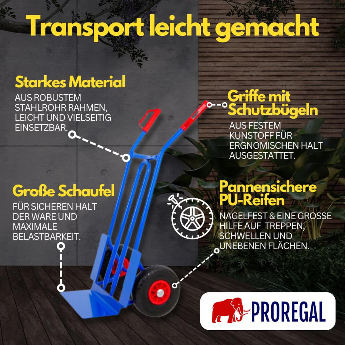 SACKKARRE Rhino XL Schaufel 104x60x50cm Traglast 250kg Pannensichere Räder Blau - Blau, Metall (50/60/104cm) - PROREGAL