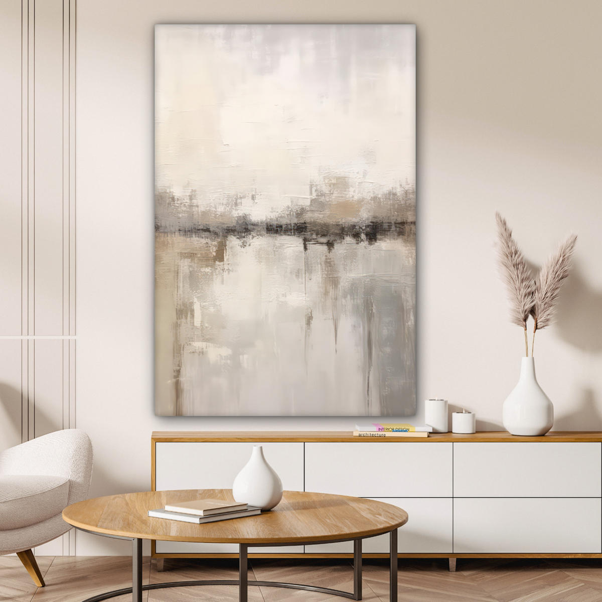 LEINWANDBILD Moderne Kunst - Abstrakt - Beige Deko XXL 80x120 cm - Beige, Textil (80/120cm) - MuchoWow