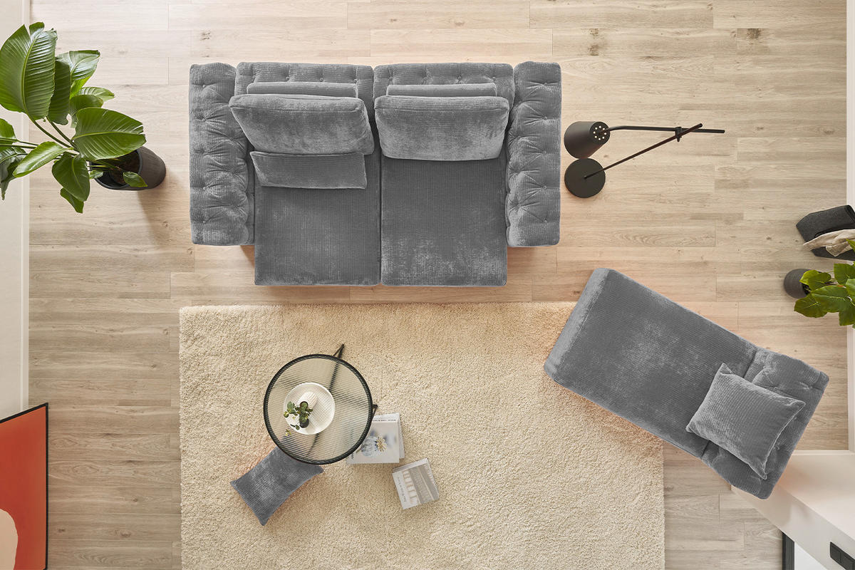MODULSOFA SEPHI Grau Cord - Schwarz/Grau, Kunststoff/Textil (268/62/191cm) - KAWOLA