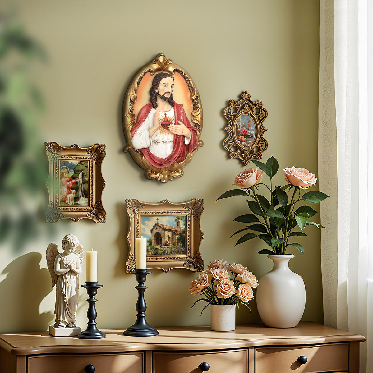 WANDDEKOR Heiligstes Herz Jesu, Symbol der Liebe | B26.5 x T8 x H40.5 cm - Multicolor, Kunststoff (26.5/40.5/8cm) - Hometopia