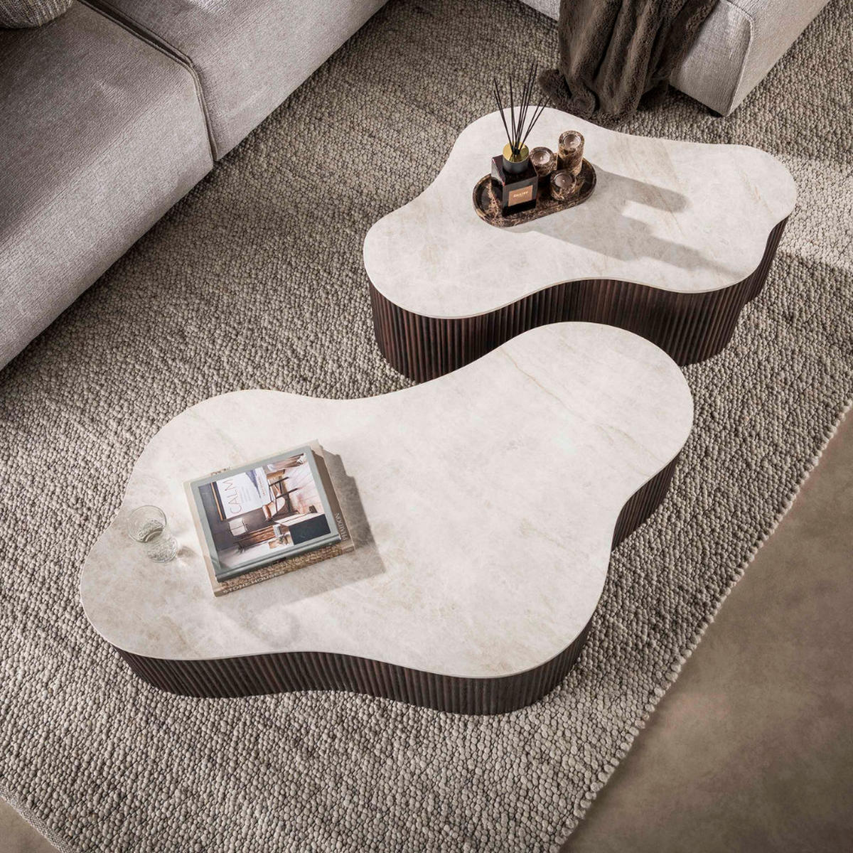 COUCHTISCH Set CERAMO GRANDE 2-teilige XXL-Loungetische im Monolith-Design - Dunkelbraun/Beige, Keramik (135/75/34cm) - alesvelt