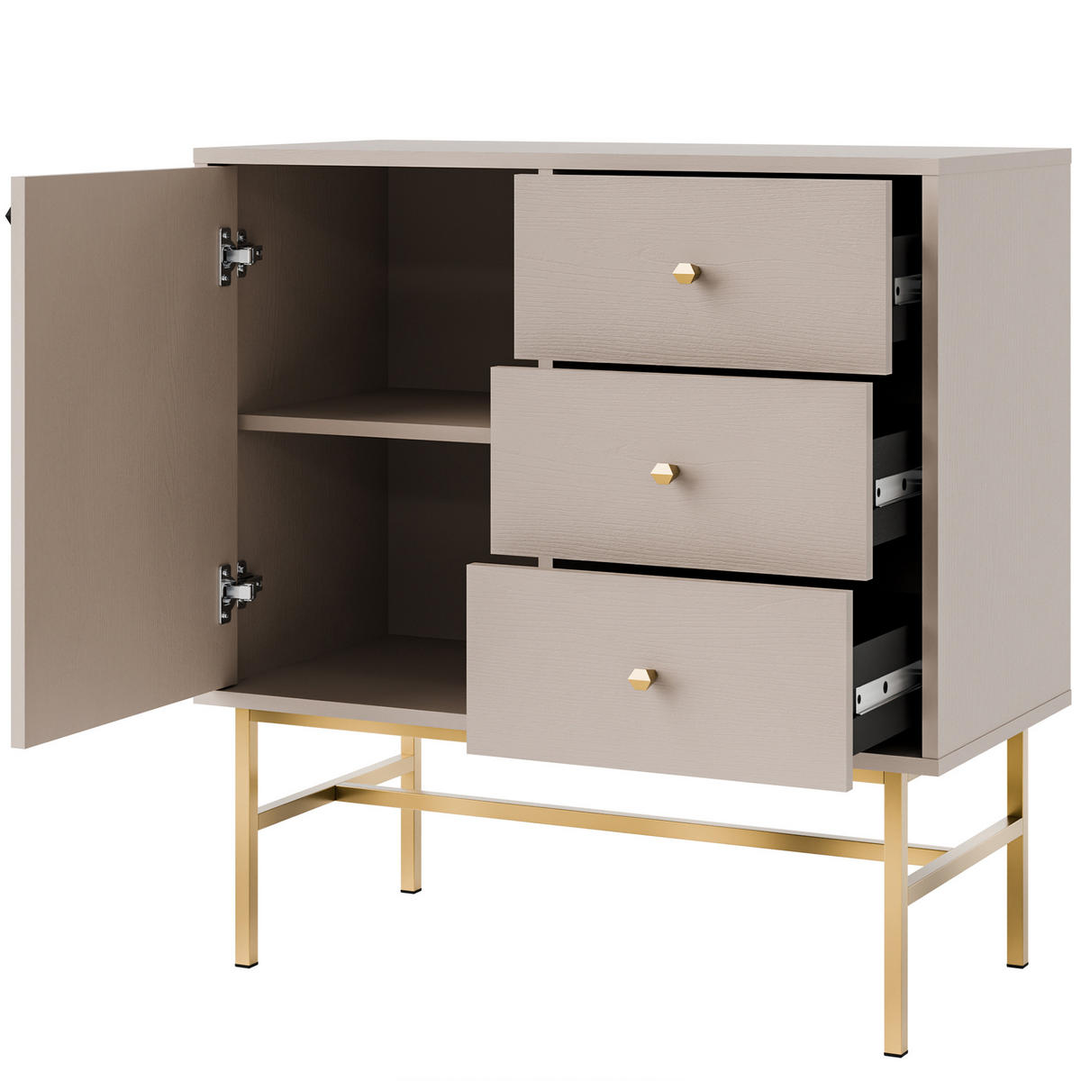 KOMMODE FLOREN, Creme/Gold - Creme, Holzwerkstoff/Metall (83.6/86.4/40.8cm) - KONSIMO®