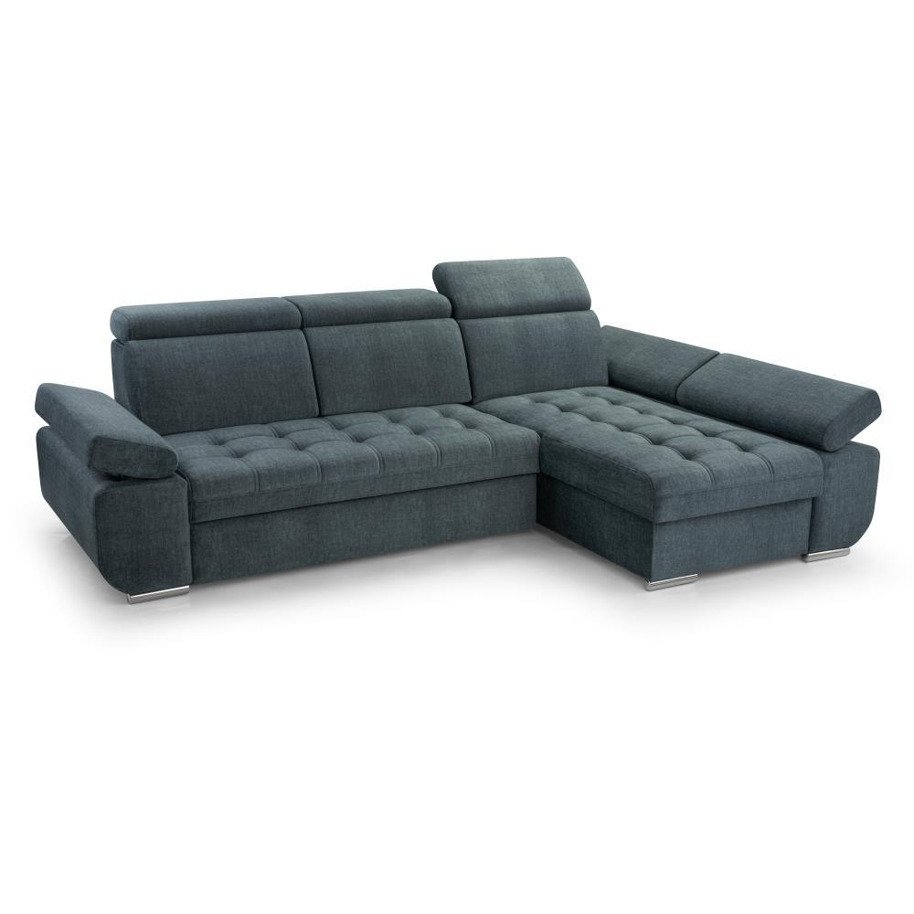 ECKSCHLAFSOFA Bianca dunkelblau rechts - Chromfarben/Dunkelblau, Textil (264/165cm) - Beautysofa