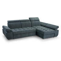 ECKSCHLAFSOFA Bianca dunkelblau rechts - Chromfarben/Dunkelblau, Textil (264/165cm) - Beautysofa
