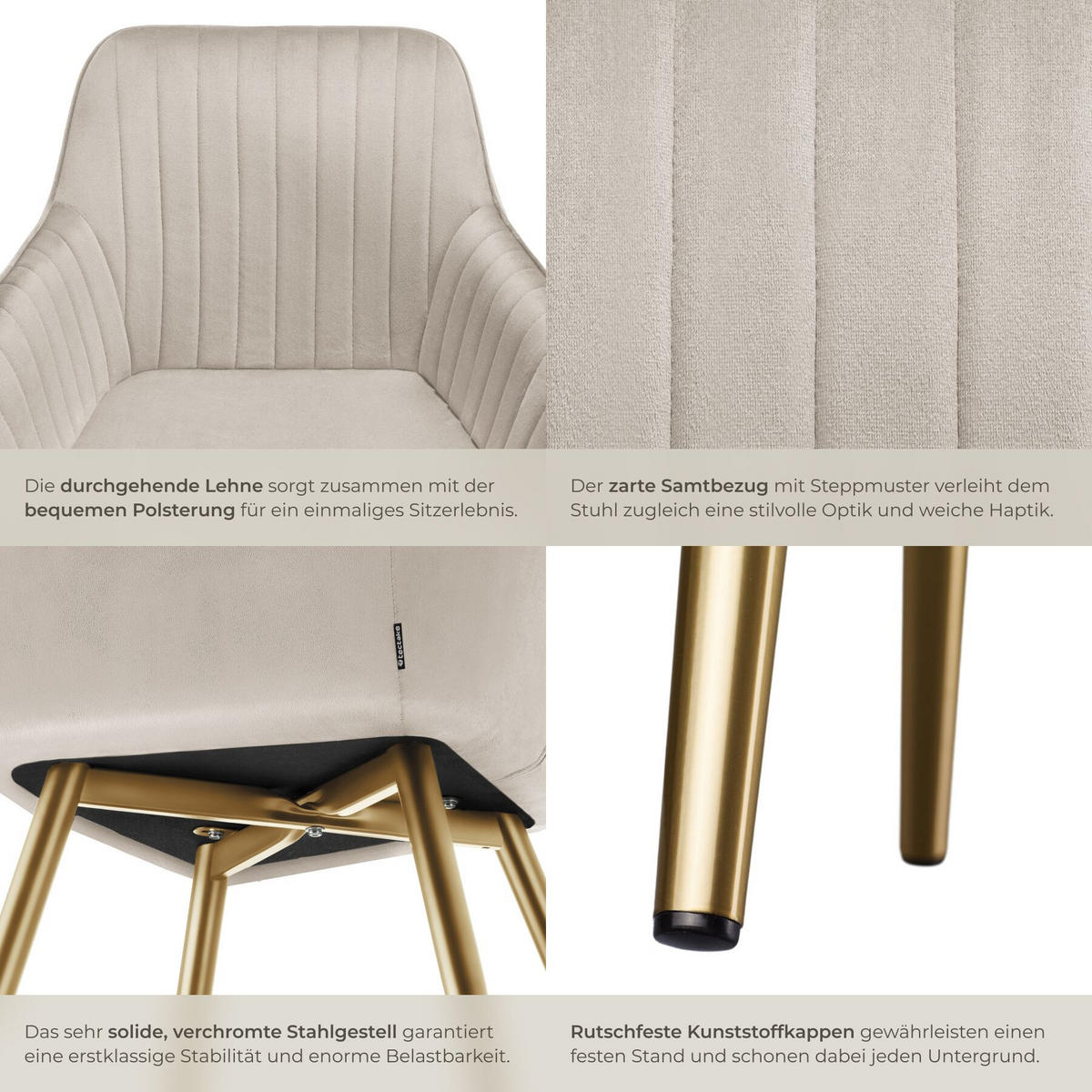 ESSZIMMERSTUHL 2er Set Marilyn,58 x 62 x 82 cm, taupe/gold - Taupe/Goldfarben, Kunststoff (58/82/62cm) - tectake