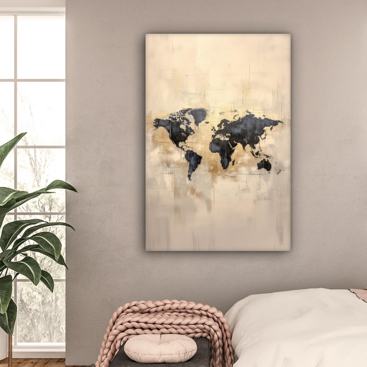 LEINWANDBILD Weltkarte - Gold - Schwarz - Abstrakt Deko XXL 80x120 cm - Kupferfarben, Textil (80/120cm) - MuchoWow