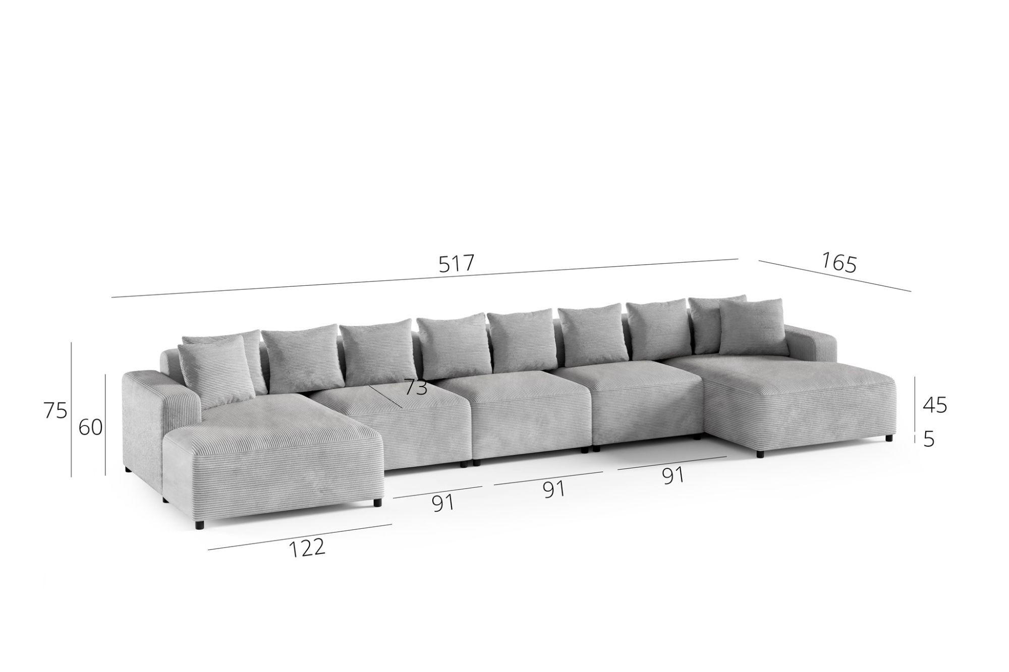 Thumbnail - Fun Möbel Wohnlandschaft, Dunkelgrau, Textil, 517x75x165 cm, Wohnzimmer, Sofas & Couches, Wohnlandschaften, Wohnlandscha...